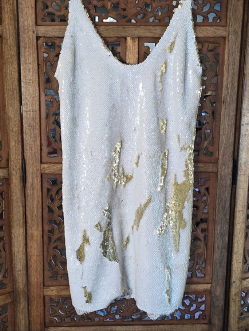 Free People White Gold Sparkle Sequin Mini Dress Size Medium - Picture 8 of 8